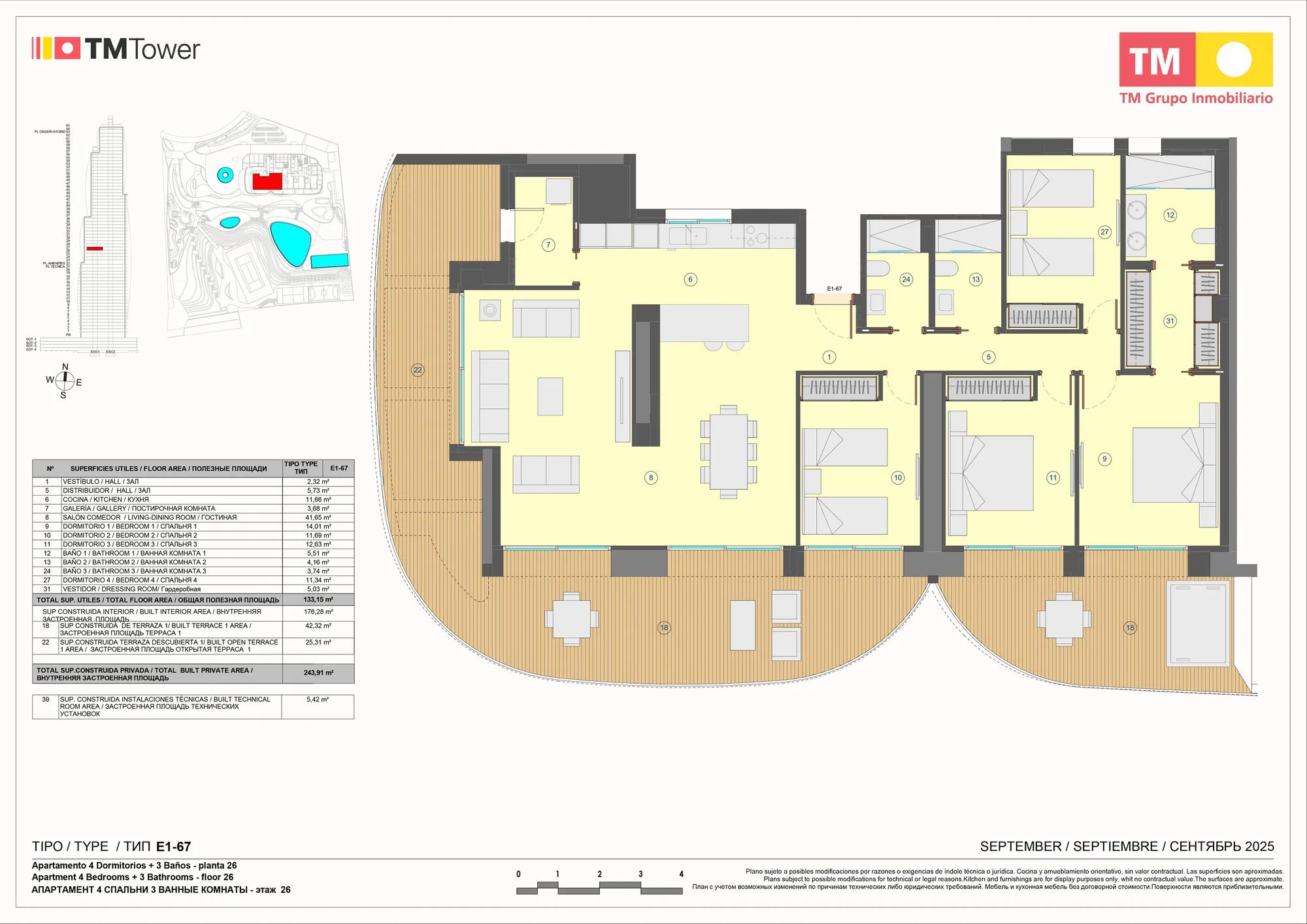 Floor plan: Apartment 1-E1 in Tm Tower, Benidorm