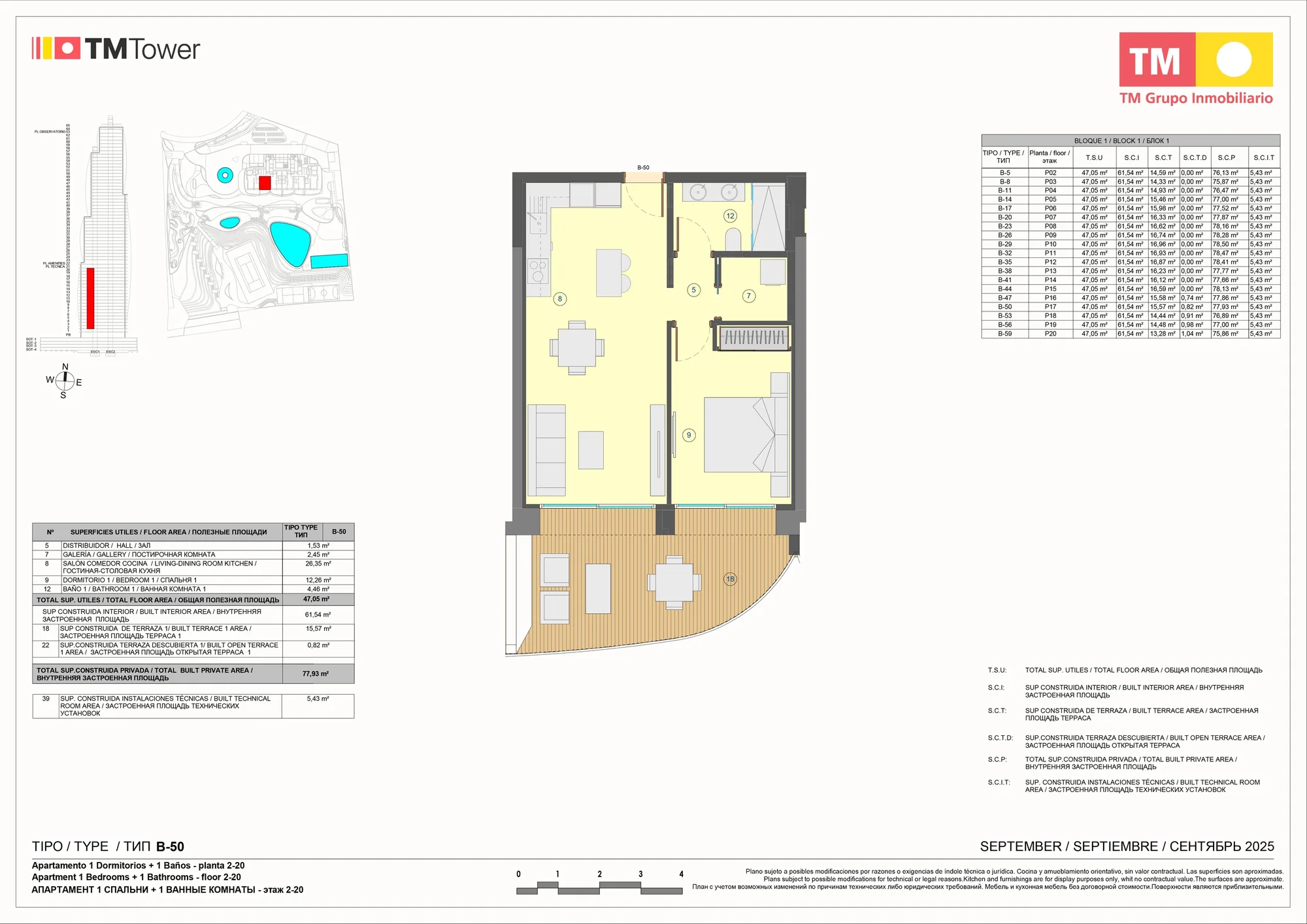 Plattegrond: Appartement 1-B in Tm Tower, Benidorm