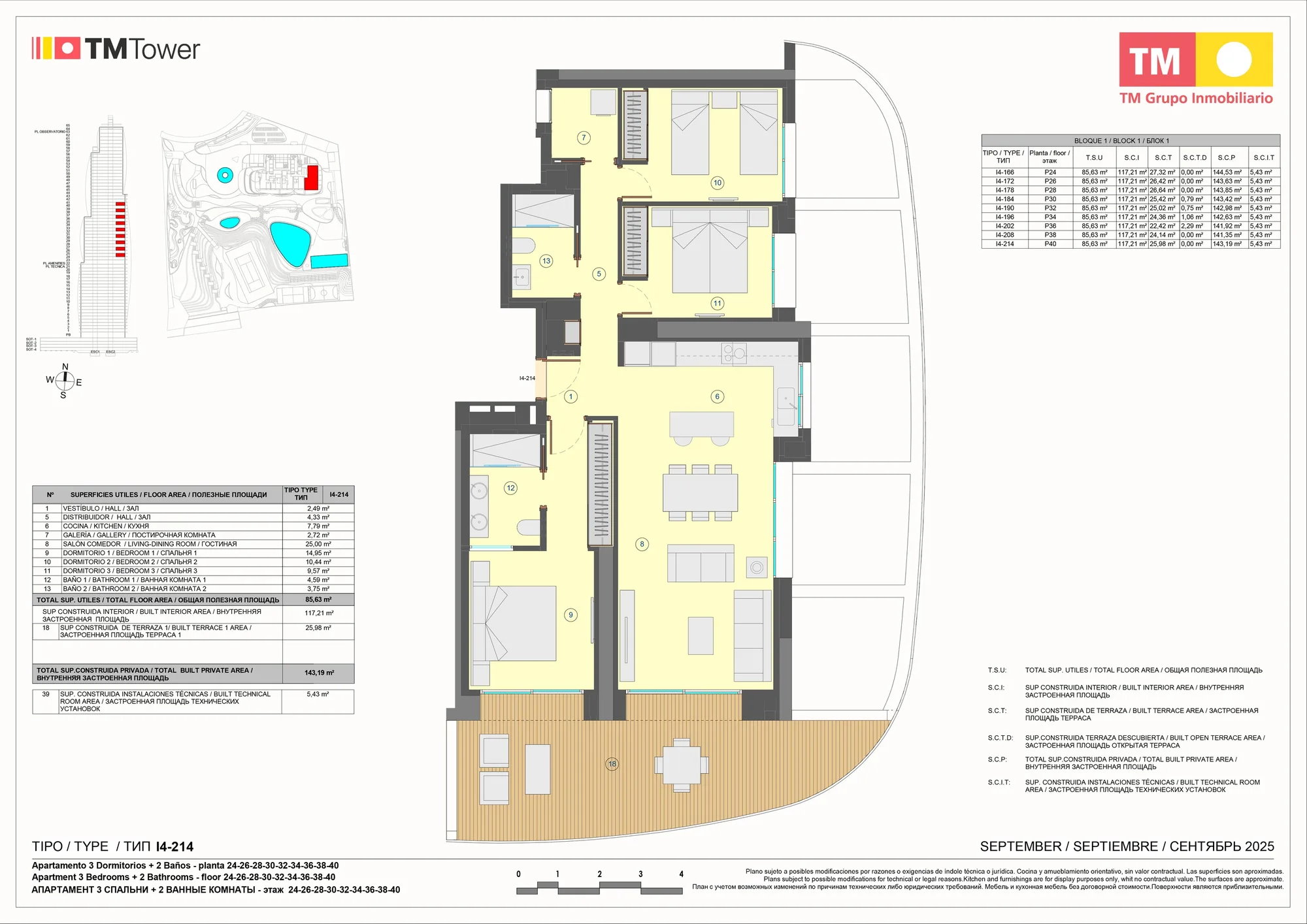 Plattegrond: Appartement 1-I4 in Tm Tower, Benidorm