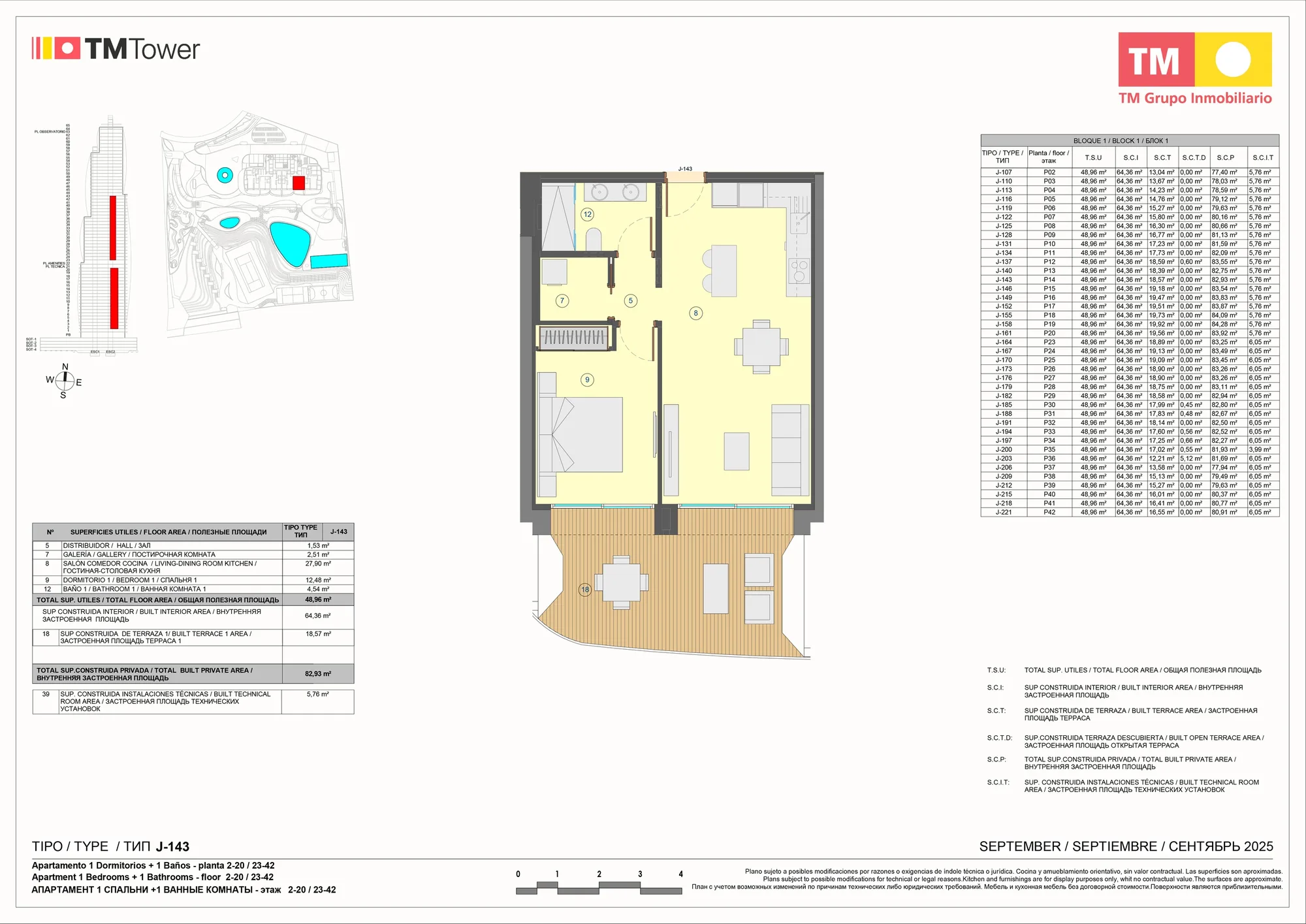 Plattegrond: Appartement 1-J in Tm Tower, Benidorm