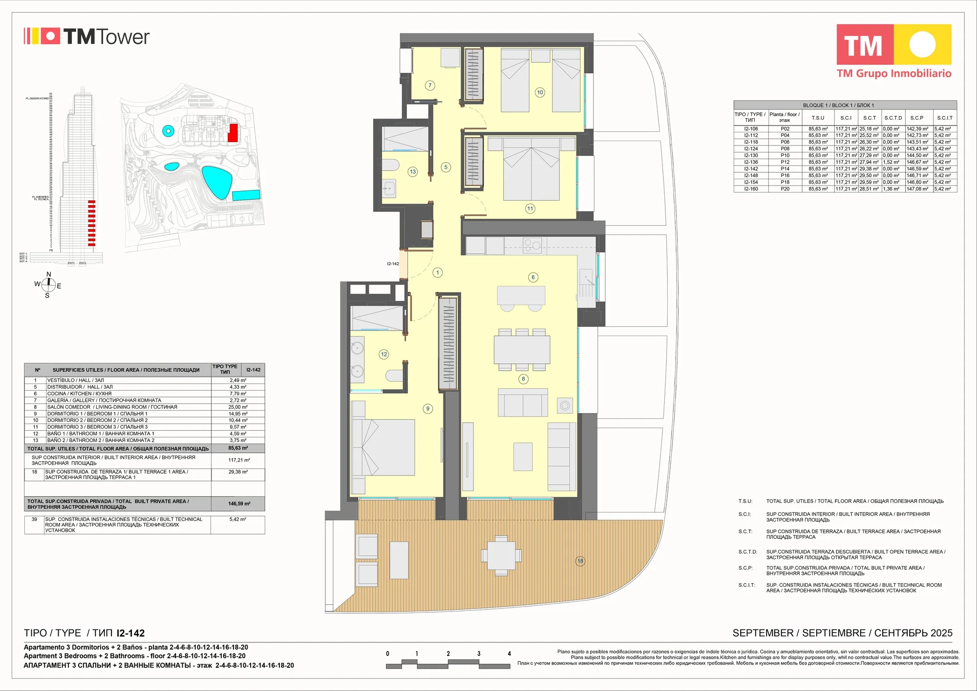 Plattegrond: Appartement 1-I2 in Tm Tower, Benidorm
